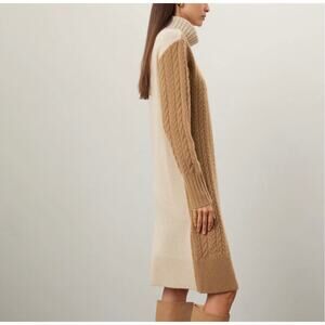 Eudon Choi Beige Turtleneck High Low Hem  Sweater Dress XL Wool Art to Wear $350